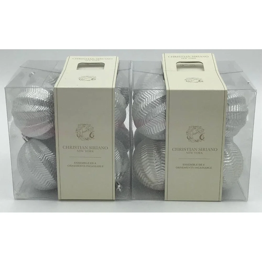 Christian Siriano New York 16 pc Silver Shatterproof Christmas Ornaments Glam